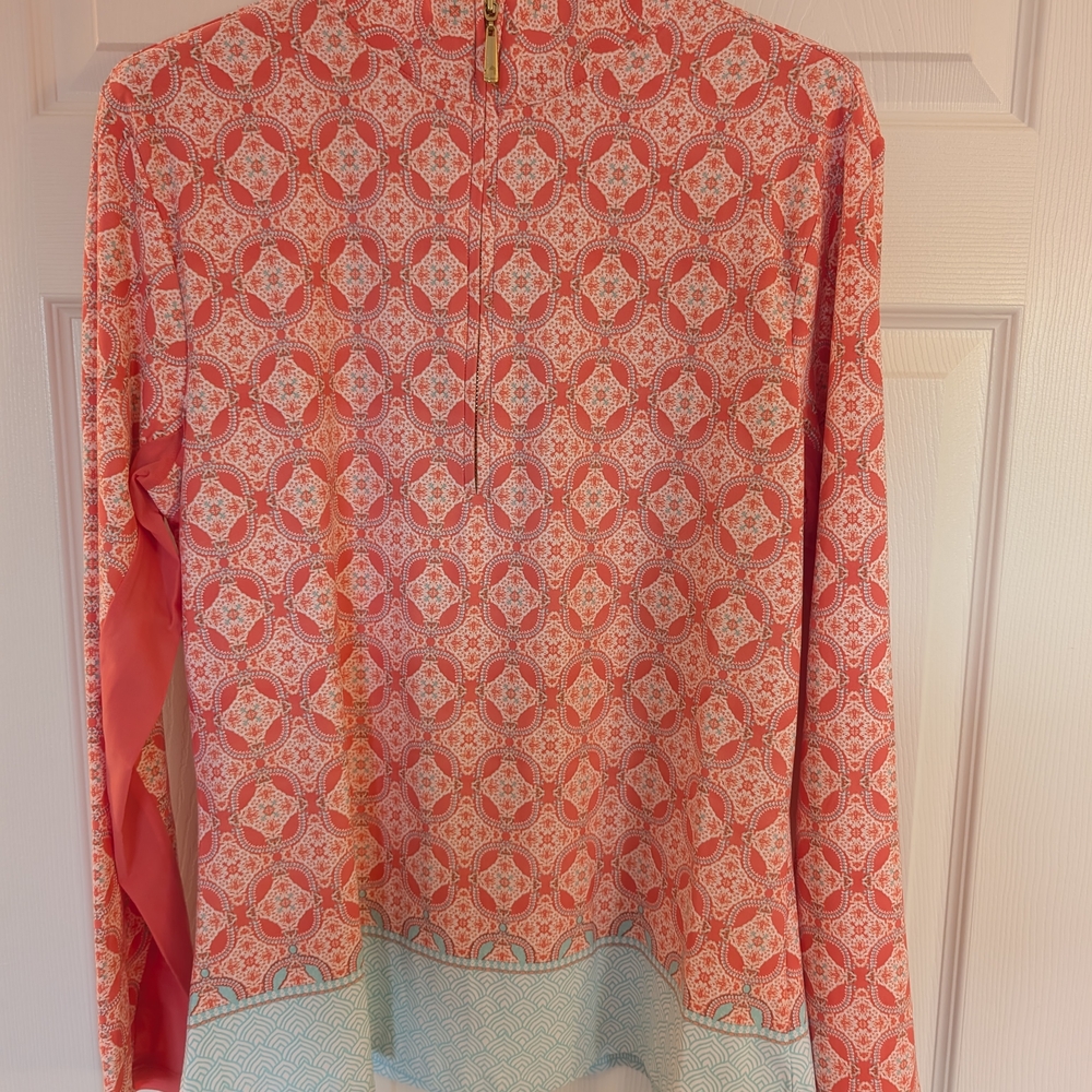 Cabana Life Coral and Aqua Long Sleeve Top